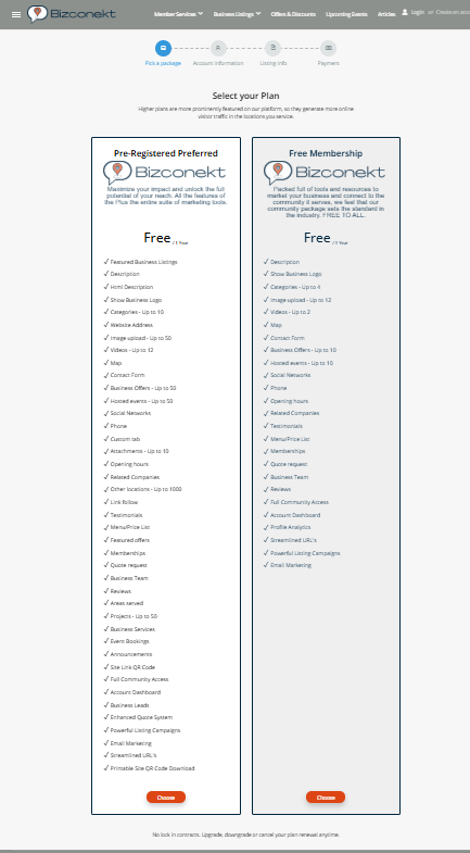 Choose a Plan Bizconekt Business Plans